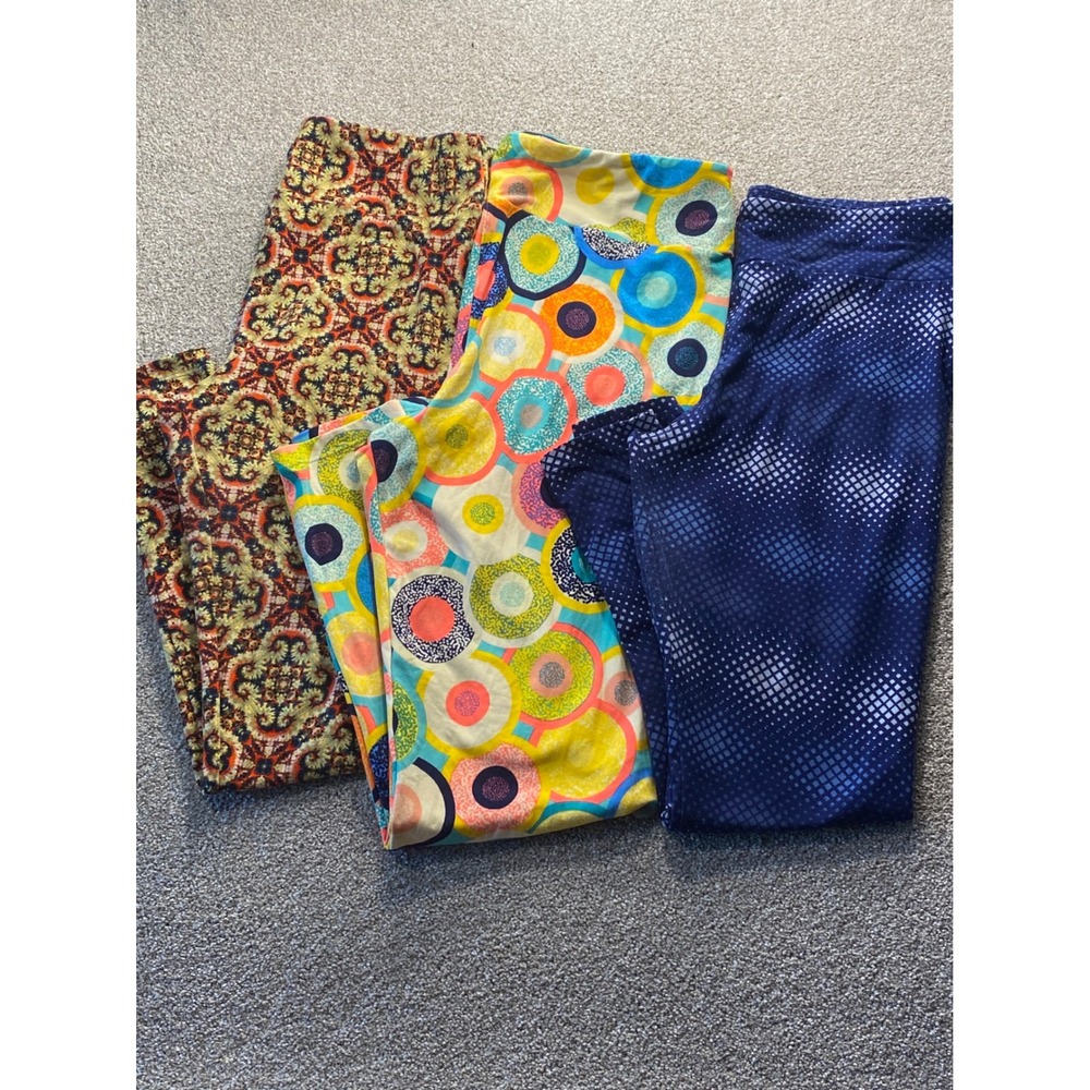 LuLaRoe Leggings Bundle 3 Pair Tall & Curvy TC Multi-Color Geometric Damask Navy